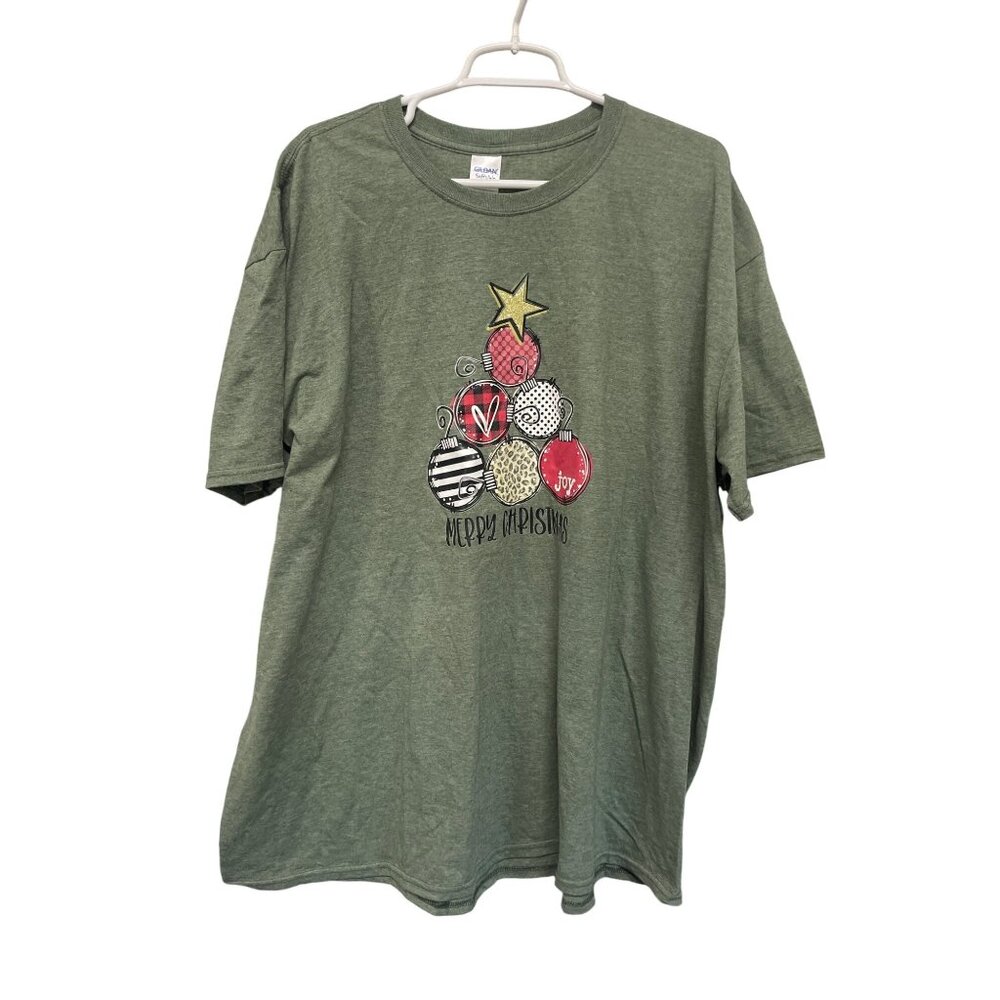 Gildan Softstyle Merry Christmas Tree‎ Graphic T-Shirt 3XL Ornaments Green
